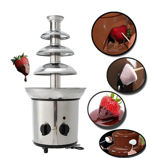 4 Tier Stainless Steel Electric Chocolate Fondue Fountain نافورة فوندو الشوكولاتة الكهربائية المصنوعة من الفولاذ المقاوم للصدأ المكونة من 4 طبقات