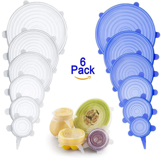 6x Silicone Cover Stretch Lids ست أغطية سيليكون قابلة للتمدد