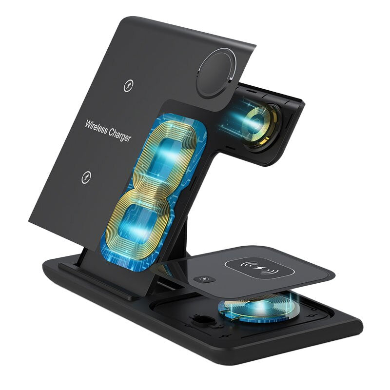 3 In 1 Wireless Charger Foldable Charging Station محطة شحن لاسلكية قابلة للطي 3 في 1