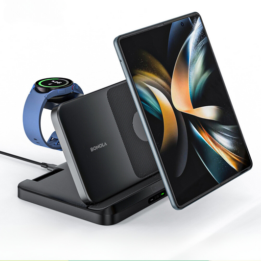 Bonola Foldable Wireless Charger 3 in 1 Station for Samsung Z Fold 3/Z Flip4 شاحن لاسلكي قابل للطي من 3 في 1 لهاتف سامسونج 3